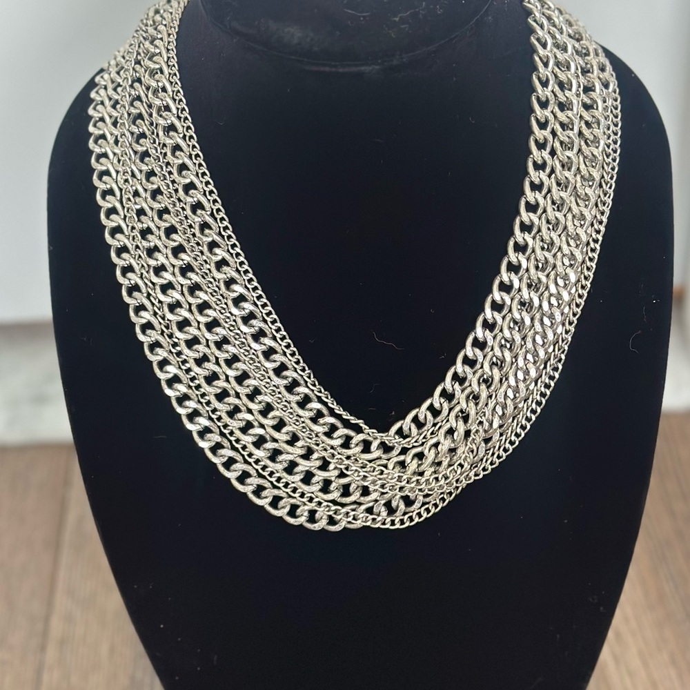 Vintage Grunge Multi-Layered Silver Chain Necklace
